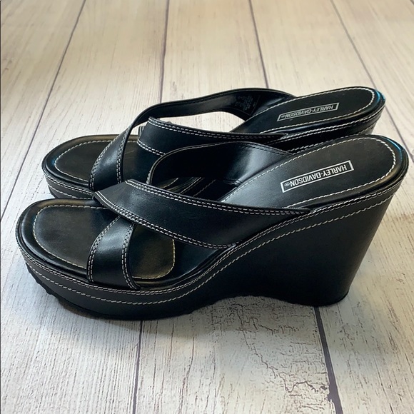 Harley-Davidson Shoes - Harley Davidson black wedge sandals
